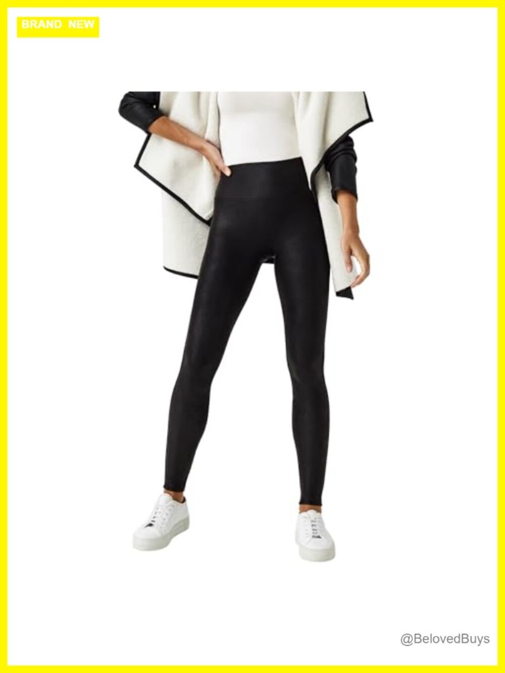 Faux Leather Fleece Lined High Waist Leggings Tummy Control Shapewear